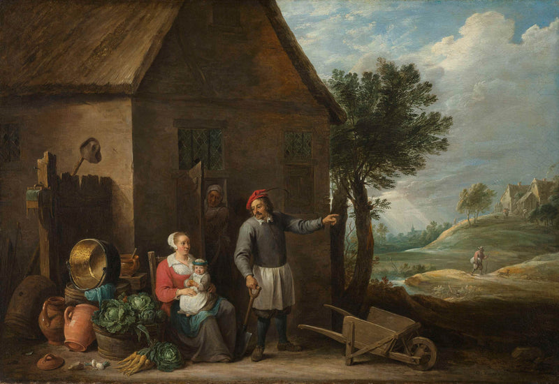 david-teniers-ii-1640-a-peasant-with-his-wife-and-child-in-front-of-the-farmhouse-art-print-fine-art-reproduction-wall-art-id-aszjw2sib