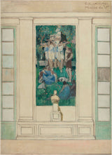 gustave-louis-jaulmes-1931-skitse-til-ægteskabssalen-i-5. arrondissement-rådhus-dansende-piger-og-buste-af-marianne-art-print-fine-art- reproduktion-væg-kunst