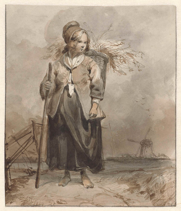 unknown-1834-woman-standing-with-stick-and-basket-on-the-back-art-print-fine-art-reproduction-wall-art-id-at5ogcid4