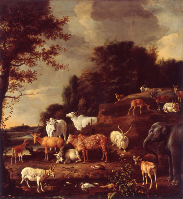 melchior-d-hondecoeter-1692-landscape-with-exotic-animals-art-print-fine-art-reproduction-wall-art-id-ata7iq183