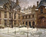 Charles-Henry-Tenre-1905-Garden-of-the-Musée-Carnavalet-Snow-Effect-Art-Print-Art-Fine-Reproduction-Wall-Art