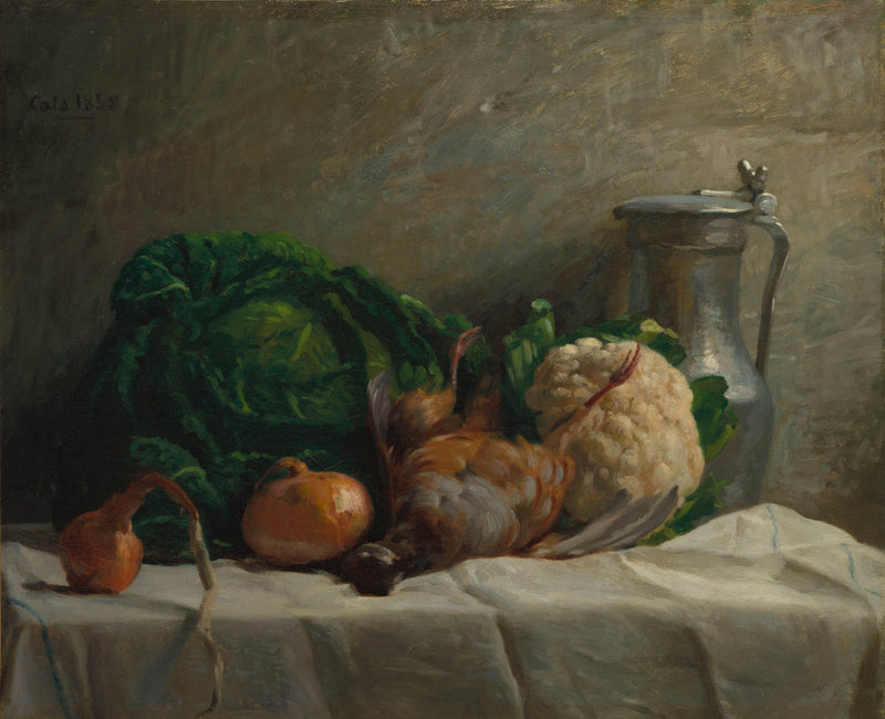 adolphe-felix-cals-1858-still-life-with-vegetables-partridge-and-a-jug-art-print-fine-art-reproduction-wall-art-id-atew79fio