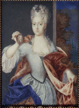her-1699-antatt-portrett-av-amalia-wilhelmina-von-habsburg-holder-miniatyren-av-mannen-den-fremtidige-tyske-keiser-Joseph-1-kunsttrykk-kunst- reproduksjon-vegg-kunst