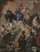 喬瓦尼·巴蒂斯塔·皮托尼-1720-聖徒向處女和兒童展示虔誠的婦女藝術印刷品美術複製品牆藝術 ID atkebnl6i