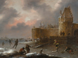 克萊斯·莫萊納-1660-冬季景觀與滑冰者藝術印刷美術複製品牆藝術 id-atkoujuwf