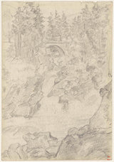 jozef-israels-1834-paisagem rochosa-com-uma-cachoeira-e-uma-ponte-impressão de arte-reprodução de belas artes-arte-de-parede-id-atmqz9y5j