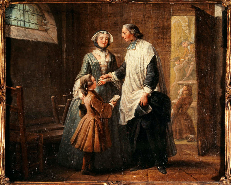 pierre-louis-le-jeune-dumesnil-1750-the-catechism-of-abbot-receiving-a-child-brought-by-his-sister-art-print-fine-art-reproduction-wall-art