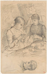 jozef-israels-1834-två-händer-arbetande-kvinnor-och-en-kvinnors-huvud-konst-tryck-fin-konst-reproduktion-väggkonst-id-atrhbpprc