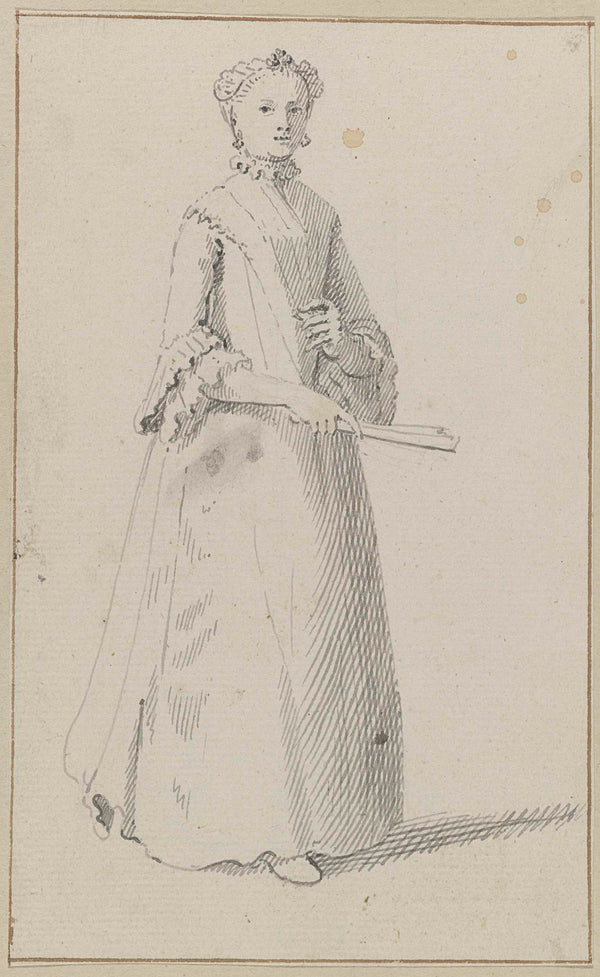 unknown-1700-woman-standing-with-folded-fan-in-her-hand-art-print-fine-art-reproduction-wall-art-id-atubibp18