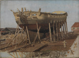 Christoffer-Wilhelm-Eckersberg-1828-en-corvette-on-the-stocks-København-art-print-kunst--gjengivelse-vegg-art-id-atudjl6th