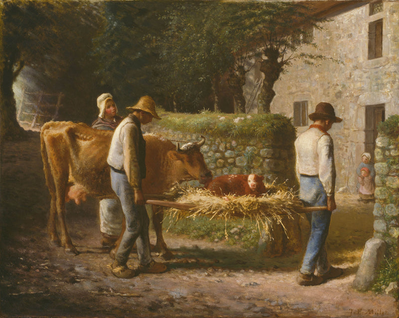 jean-francois-millet-1864-peasants-bringing-home-a-calf-born-in-the-fields-art-print-fine-art-reproduction-wall-art-id-atxaslx2h