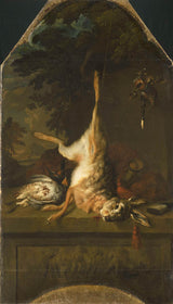 dirk-valkenburg-1717-natureza-morta-com-lebre-morta-e-perdizes-impressão de arte-reprodução de belas artes-arte-de-parede-id-aty81p104
