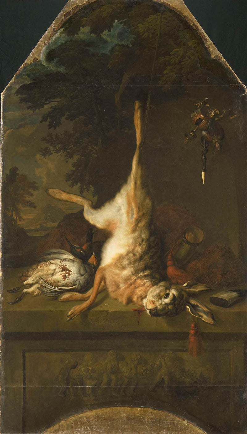 dirk-valkenburg-1717-still-life-with-dead-hare-and-partridges-art-print-fine-art-reproduction-wall-art-id-aty81p104