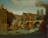 jean-baptiste-oudry-1718-le-petit-pont-after-the-fire-of-1718-stampa d'arte-riproduzione-arte-parete-arte