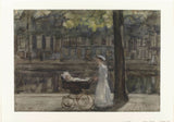 isaac-israels-1875-hembiträde-med-barnvagnskonst-tryck-fin-konst-reproduktion-väggkonst-id-au069afc1