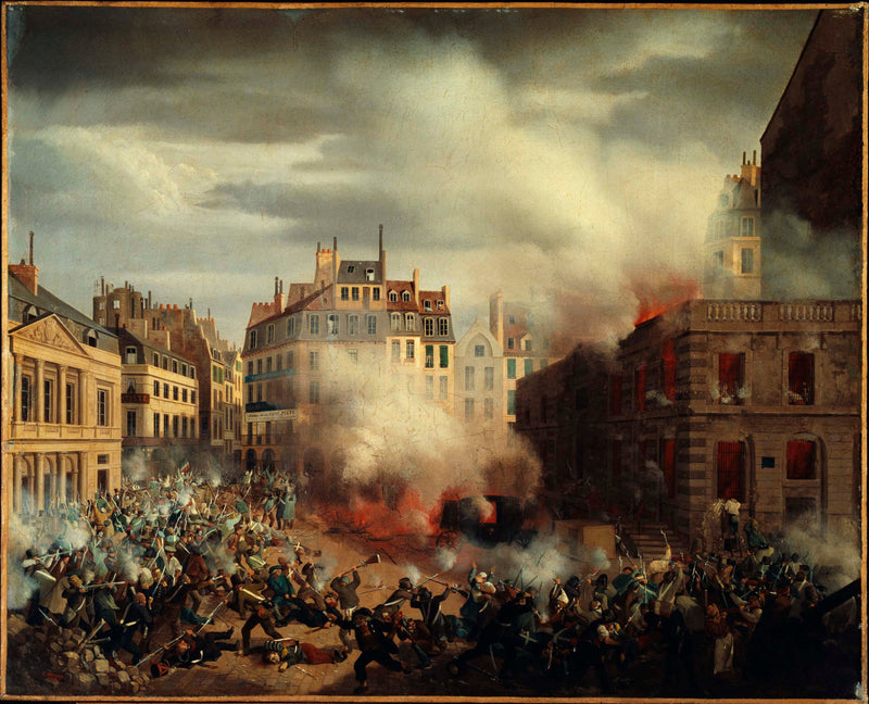 eugene-henri-adolphe-hagnauer-1848-fire-in-the-water-tower-place-du-palais-royal-february-24-1848-art-print-fine-art-reproduction-wall-art