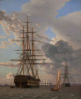 christoffer-wilhelm-eckersberg-1828-det-russiske-skib-i-lineazovand-en-fregat-for-anker-i-helsingør-kunst-print-fine-art-reproduktionsvæg- art-id-au6lebup1
