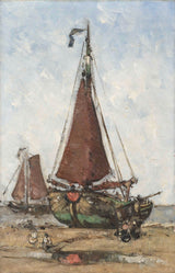 joannes-barnardus-antonius-maria-westerwoudt-1880-navio-na-praia-impressão de arte-reprodução de belas artes-arte-de-parede-id-au8gl1zl6