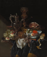 abraham-van-beyeren-1666-zilveren-wijnkan-ham-en-fruit-kunstprint-fine-art-reproductie-muurkunst-id-au93h5fke