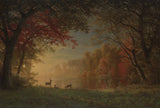 albert-bierstadt-1880-indian-sonsondergang-hert-by-'n-meer-kunsdruk-fynkuns-reproduksie-muurkuns-id-au9rggnch