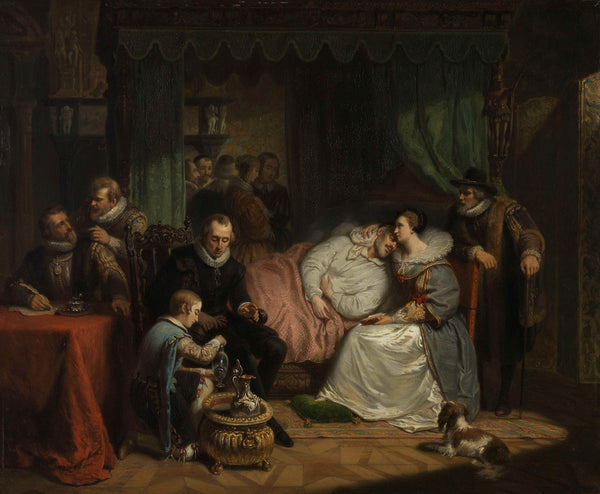 nicolaas-pieneman-1840-prince-william-i-nursed-by-his-wife-charlotte-de-bourbon-art-print-fine-art-reproduction-wall-art-id-auajzlut6