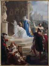 快樂約瑟夫布隆德爾 1824 年聖伊麗莎白教堂草圖匈牙利女王將他的王冠放置在圖像的腳上耶穌基督藝術印刷美術複製品牆壁藝術