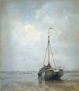 jacob-maris-1885-bluff-bowed-deeg-boat-on-the-beach-at-scheveningen-art-print-fine-art-reproduction-wall-art-id-aufbjz9n3