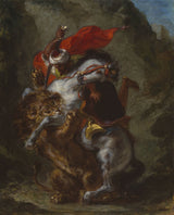 eugene-delacroix-1850-arabisk hestemand-angrebet-af-en-løve-kunst-print-fine-art-reproduction-wall-art-id-auflws21c