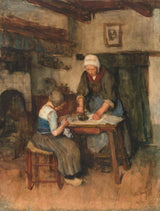 albert-neuhuys-1854-interiör-med-kvinna-stryka-och-sy-barnkonsttryck-finkonst-reproduktion-väggkonst-id-aulbawpwp