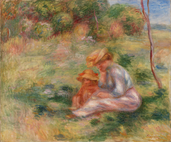 pierre-auguste-renoir-1898-woman-and-child-in-the-grass-woman-with-child-on-the-grass-art-print-fine-art-reproduction-wall-art-id-aulnglczj