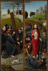 Gerard-David-1510-Christus die het kruis draagt-met-de-kruisiging-de-opstanding-met-de-pelgrims-van-Emmaus-art-print-fine-art-reproductie-wall-art-id- aunlukuj0