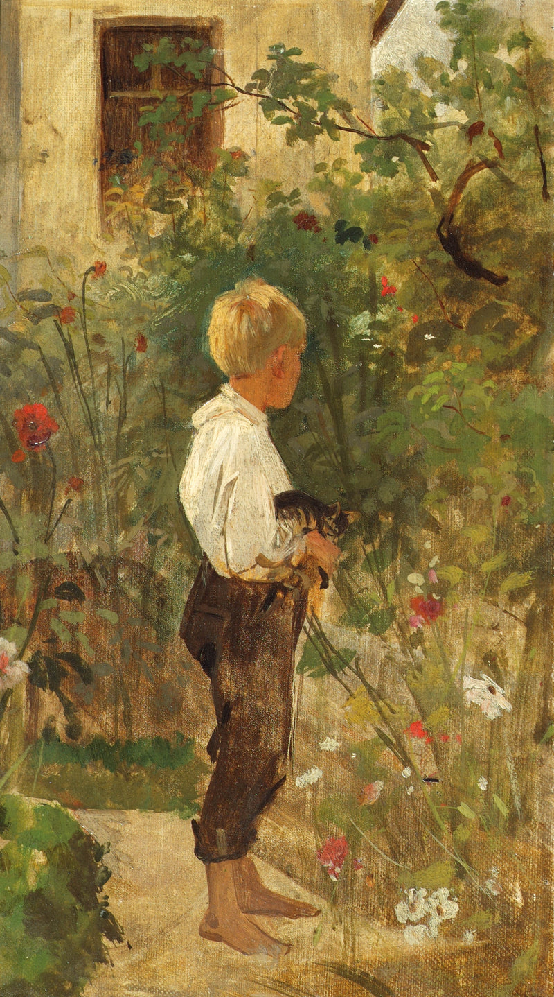 joseph-hasslwander-boy-with-cat-in-the-garden-art-print-fine-art-reproduction-wall-art-id-aur1doe2z