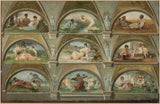 emile-levy-1890-skiss-för-de-levande-karyatider-av-hotellet-de-ville-i-paris-allegoriska-scener-av-vardagslivet-bågar-konst-tryck-konst- reproduktion-vägg-konst