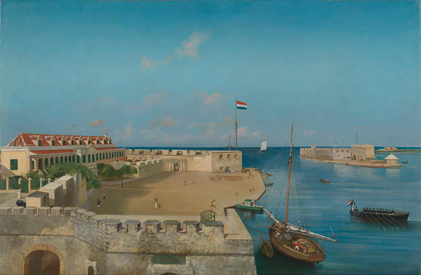prosper-crebassol-1858-the-harbor-entrance-of-willemstad-with-the-government-palace-art-print-fine-art-reproduction-wall-art-id-aurr73vll