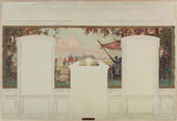 Jean-Constant-Pape-1905-弗雷纳市政厅景观草图，带看台和骑手艺术印刷精美艺术复制墙艺术