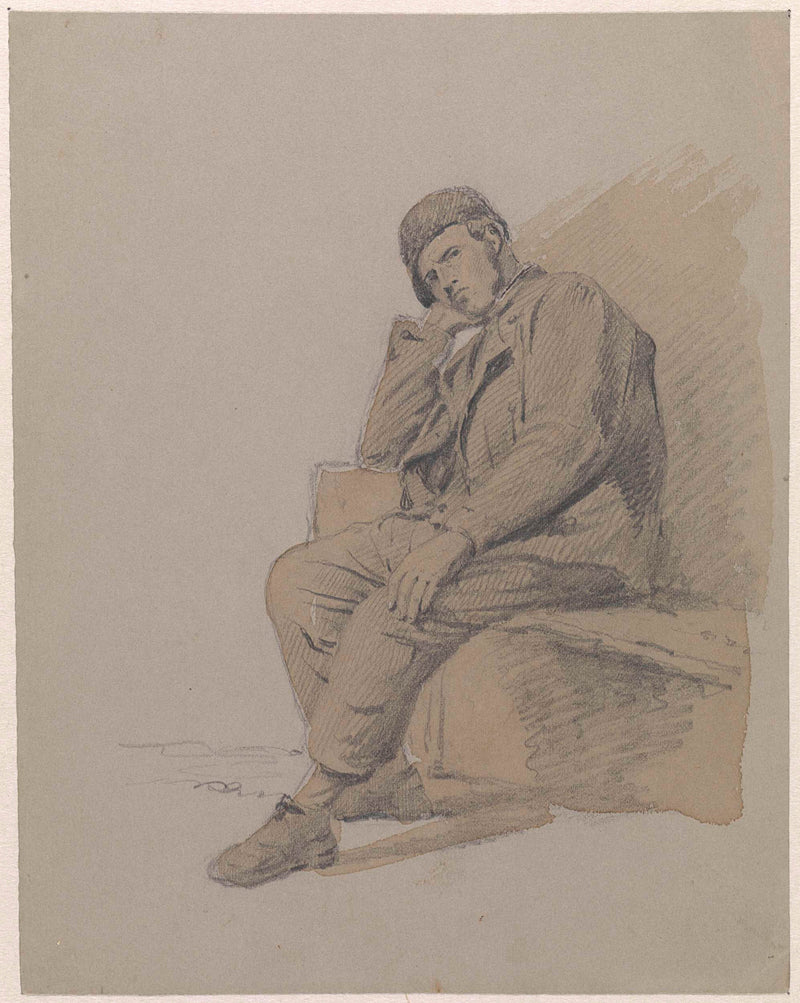 adrianus-eversen-1828-figure-study-of-a-seated-man-with-a-hat-on-art-print-fine-art-reproduction-wall-art-id-auvibfi8k