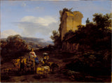 nicolaes-pieterszoon-berchem-1654-landschap-met-ruïnes-en-reizigers-kunstprint-beeldende-kunst-reproductie-muurkunst-id-auvt9lhnu