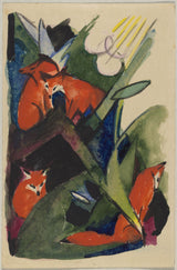 Franz-Marc-1913-fire-rever-postkort-fra-Sindelsdorf-til-Wassily-kandinsky-i-Munchen-art-print-kunst--gjengivelse-vegg-art-id-auwx04hgr