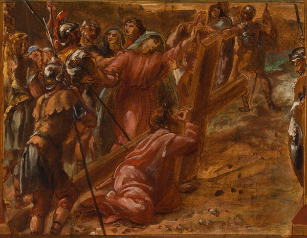 leon-riesener-1854-sketch-for-the-saint-eustache-church-christ-on-the-cross-christ-carrying-the-cross-art-print-fine-art-reproduction-wall-art