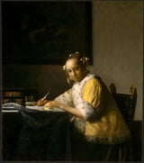 johannes-vermeer-1665-'n dame-skryfkuns-druk-fyn-kuns-reproduksie-muurkuns-id-av625t30j
