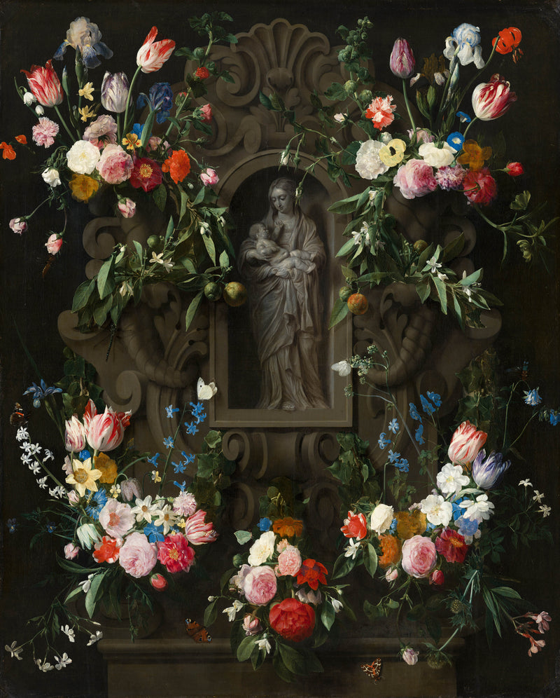 daniel-seghers-1645-garland-of-flowers-surrounding-a-sculpture-of-the-virgin-mary-art-print-fine-art-reproduction-wall-art-id-av9bkq3v4