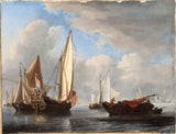 willem-van-de-velde-den-yngre-1671-en-yacht-og-andre-fartøy-i-et-rolig-kunsttrykk-fin-kunst-reproduksjon-veggkunst-id-avbv7udve