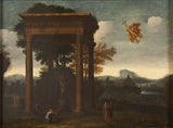 阿戈斯蒂諾塔西 17 世紀景觀，帶有開放式門廊和飛行水星藝術印刷品精美藝術複製品牆藝術 id-avf0y78a3