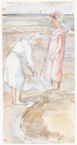 jozef-israels-1834-dve deklici-v roza-beli-na-plaži-art-print-fine-art-reproduction-wall-art-id-avg5issl5