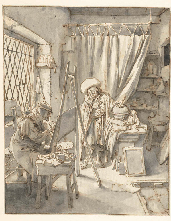 cornelis-dusart-1690-an-artist-with-a-model-in-his-studio-art-print-fine-art-reproduction-wall-art-id-avkyytx20