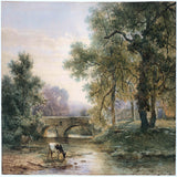 ווילם-רולופס-i-1852-נוף מיוער-עם-גשר-אבן-מעל-נהר-הדפס-אמנות-רפרודוקציה-קיר-אמנות-id-avovhc4r9
