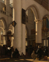 emanuel-de-witte-1669-interieur-van-een-protestantse-gotische-kerk-tijdens-een-dienst-kunstprint-beeldende-kunst-reproductie-muurkunst-id-avrizxz4y