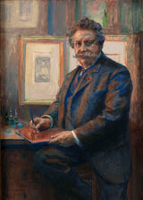 jean-joseph-weerts-1910-portræt-af-charles-albert-waltner-i-hans-atelier-kunst-print-fin-kunst-reproduktion-væg-kunst