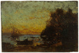 felix-ziem-1850-båt-och-segling-solnedgång-på-omvänd-marinkonst-tryck-fin-konst-reproduktion-väggkonst