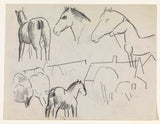leo-gestel-1891-skissblad-studier-av-hästar-och-några hus-konsttryck-finkonst-reproduktion-väggkonst-id-avyylgsxn